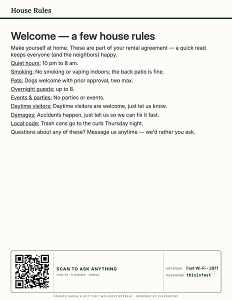 House rules guide, printed as a 8.5×11 page